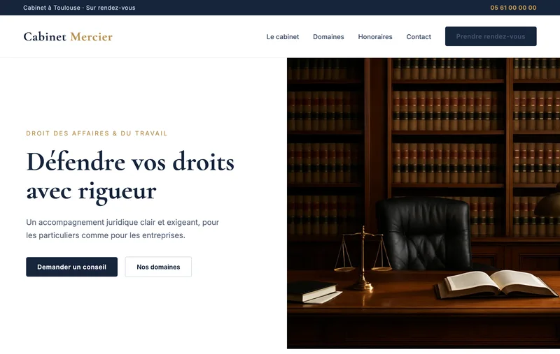Exemple de site cabinet d'avocat créé avec 1clic