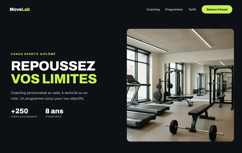 Exemple de site coach sportif créé avec 1clic
