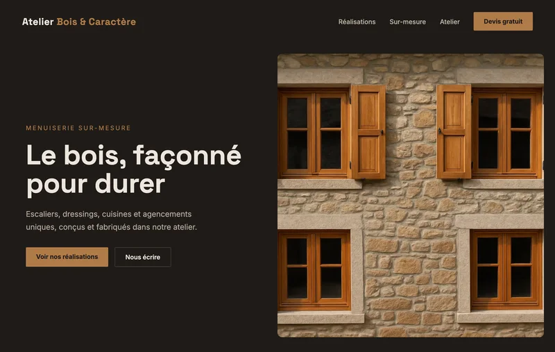 Exemple de site menuiserie créé avec 1clic